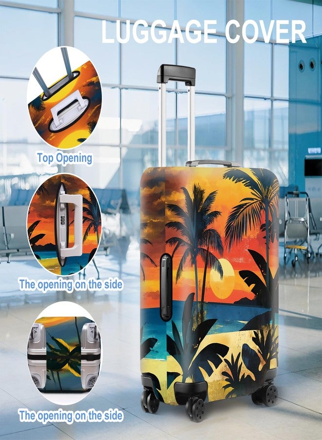 THISFIND Tropical Sunset Luggage Cover - Stretchable Suitcase Protector with Beach, Palm Tree & Sunset Design - Fits 28-30 Inch Luggage - Durable & Scratch-Resistant Travel Cover with Zipper Access,L - Image 3